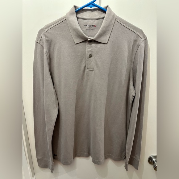 NWOT - UNTUCKit - Pique Long-Sleeve Polo - Gray - Men’s M - Picture 2 of 5